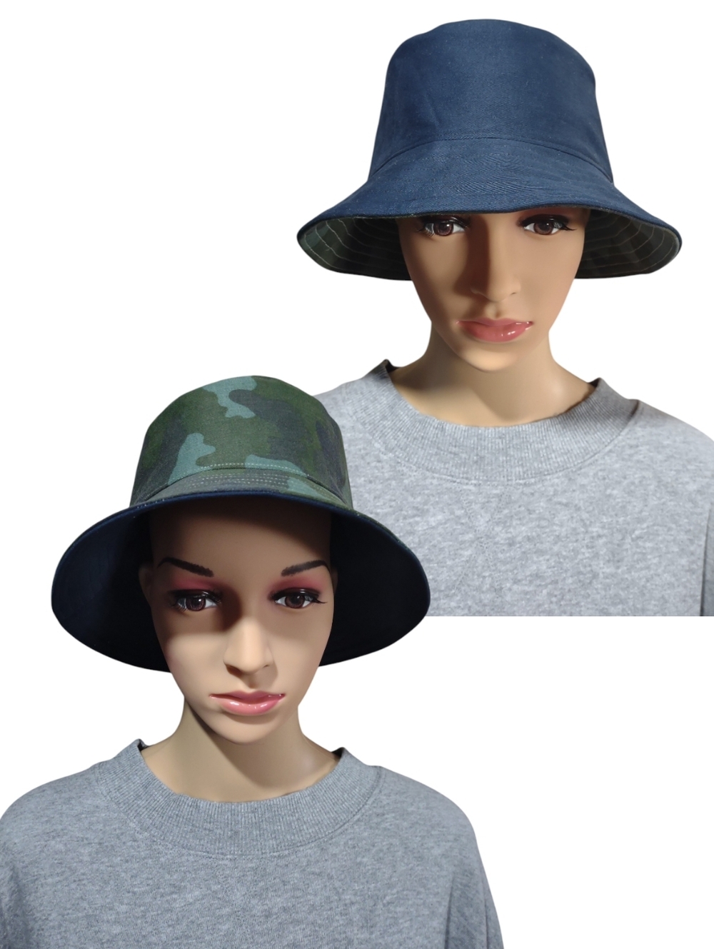 Handmade Upcycled Reversible Navy & Green Camo Bucket Hat